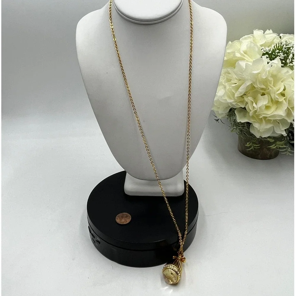 Joan Rivers Vintage Gold Tone Watch Pendant Crystal Egg Shape Necklace Works‎